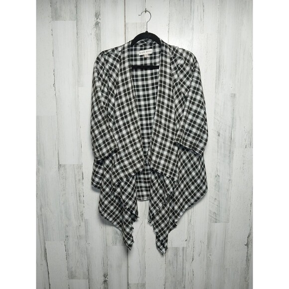 Knox Rose Women’s Medium Open Front Plaid Flannel Roll Tab 3/4 Sleeve Shirt Top - Picture 1 of 6